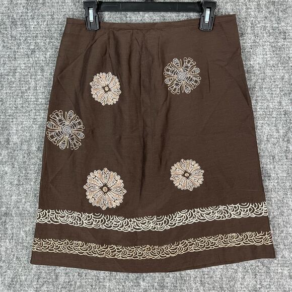 LOFT Skirt Womens 6P Silk Lined Flowers Bottoms Embroidered Boho Peasant Cottage - Picture 1 of 11